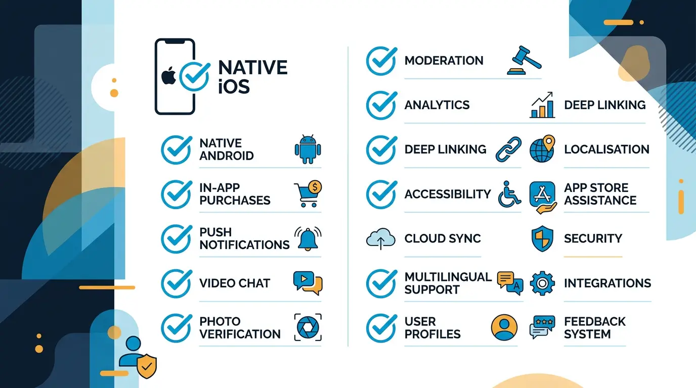 Feature checklist graphic.