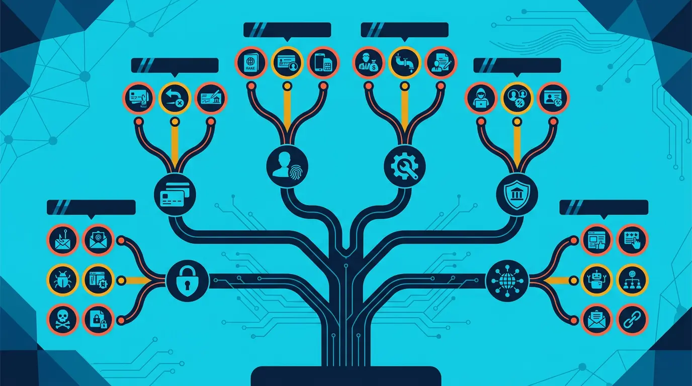Fraud taxonomy tree: 6 types, each with sub patterns.