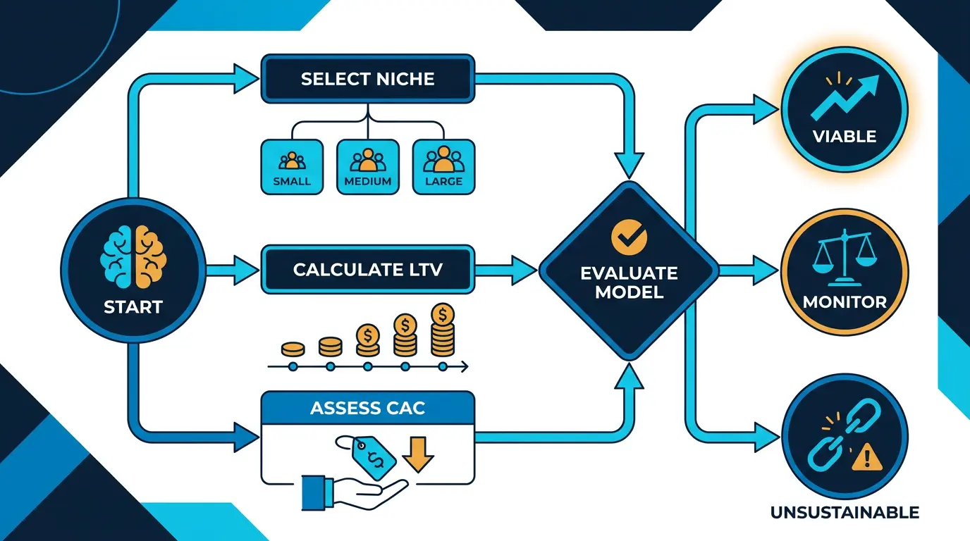 Model decision tree based on niche, LTV and CAC.