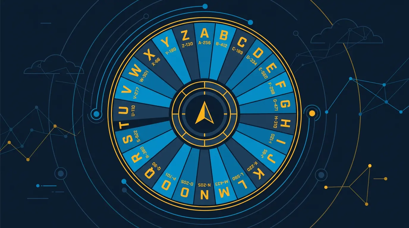 Alphabet nav wheel of categories with term counts.