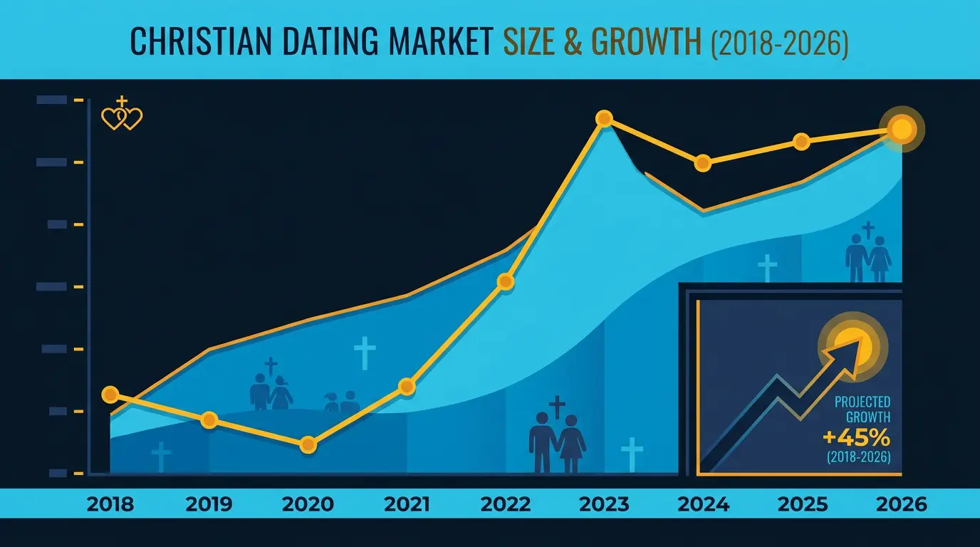 Market size and growth chart for Christian dating 2018 to 2026.