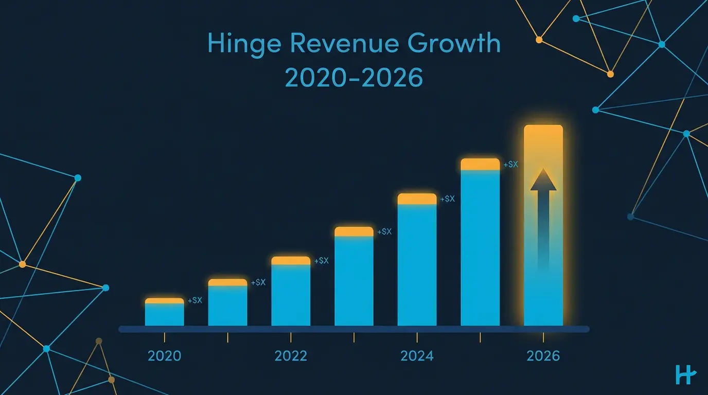 Hinge revenue growth bar chart 2020 to 2026.