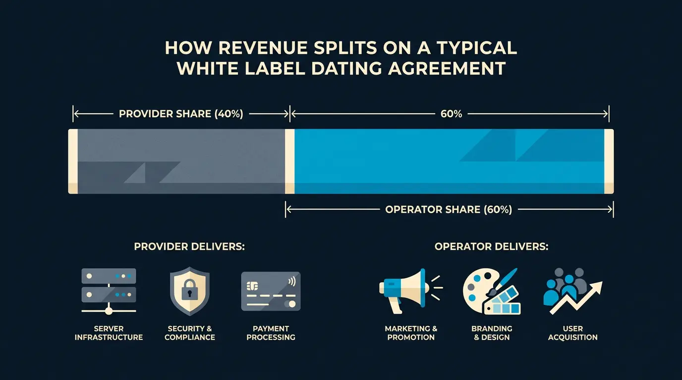 Horizontal infographic showing the revenue split.