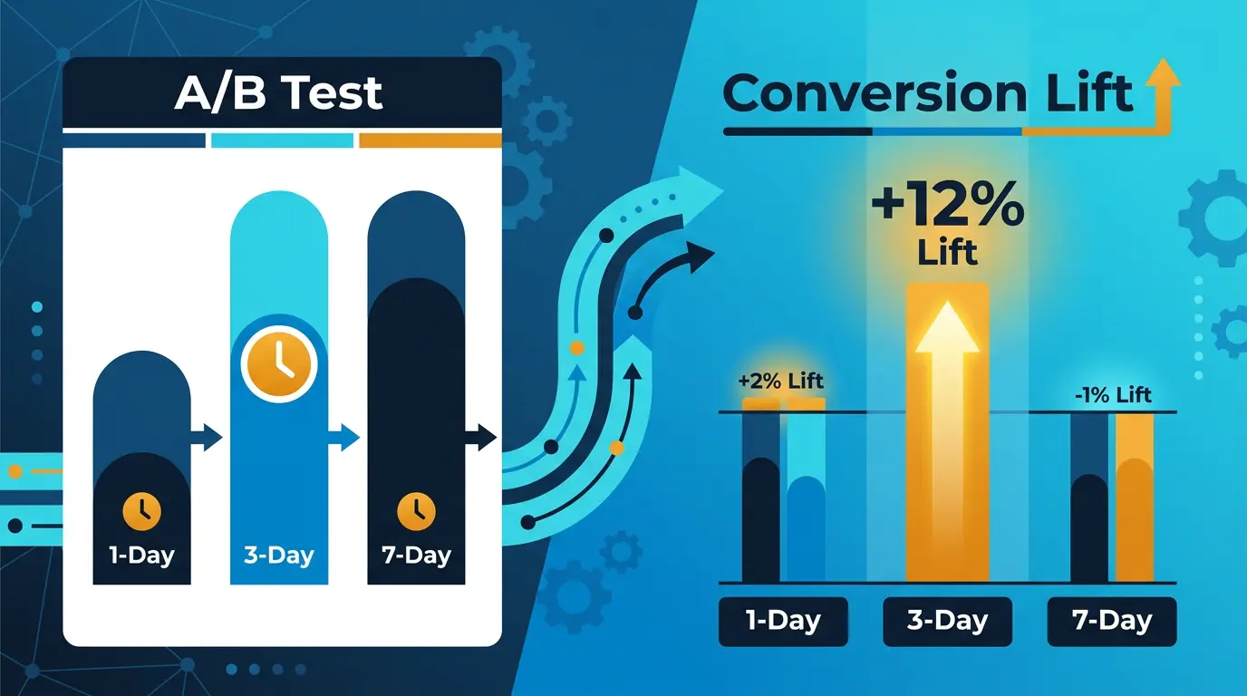 A/B test result summary of trial length variants (1, 3, 7 day) showing conversion lift.
