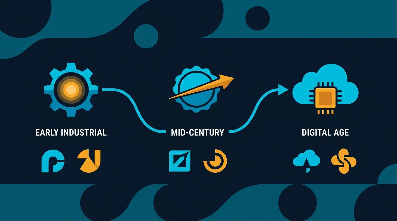 Logo timeline of top brand per era.