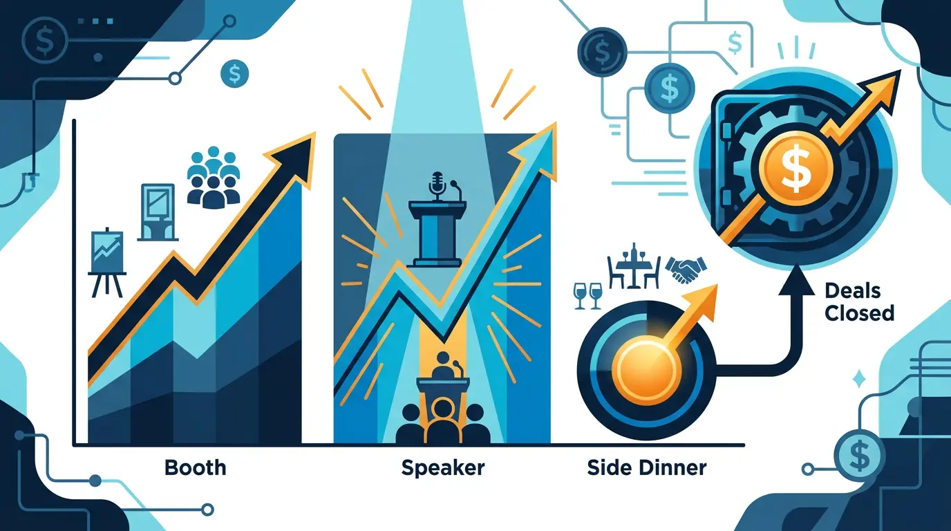 ROI chart of different attendance types (booth, speaker, side dinner) vs deals closed.