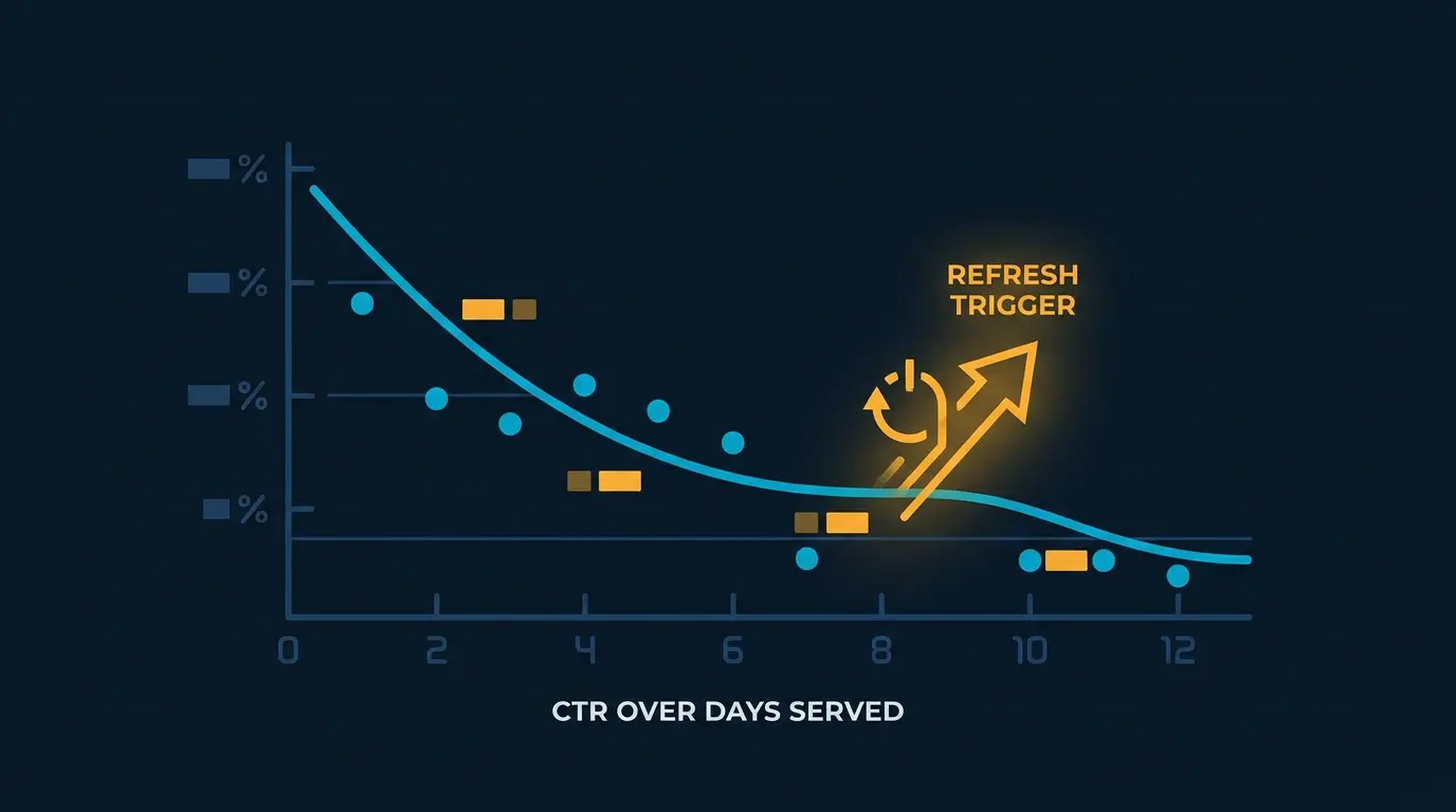 Creative fatigue curve: CTR over days served.