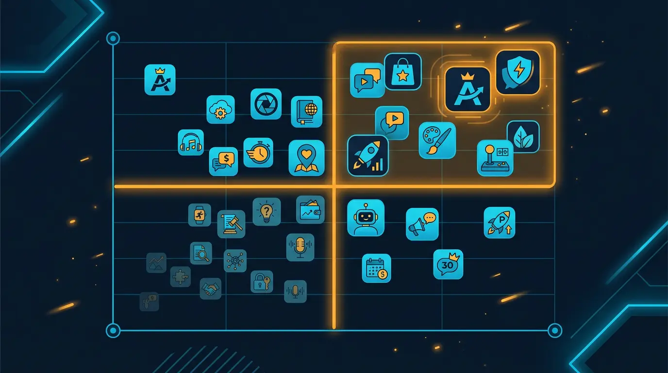 LTV/CAC scatter for 30 named apps with quadrant highlights.