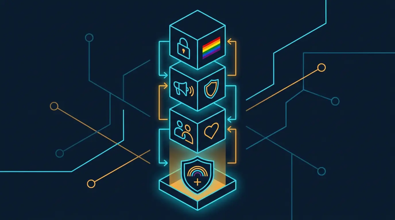 Safety feature stack specific to LGBTQ+ context.
