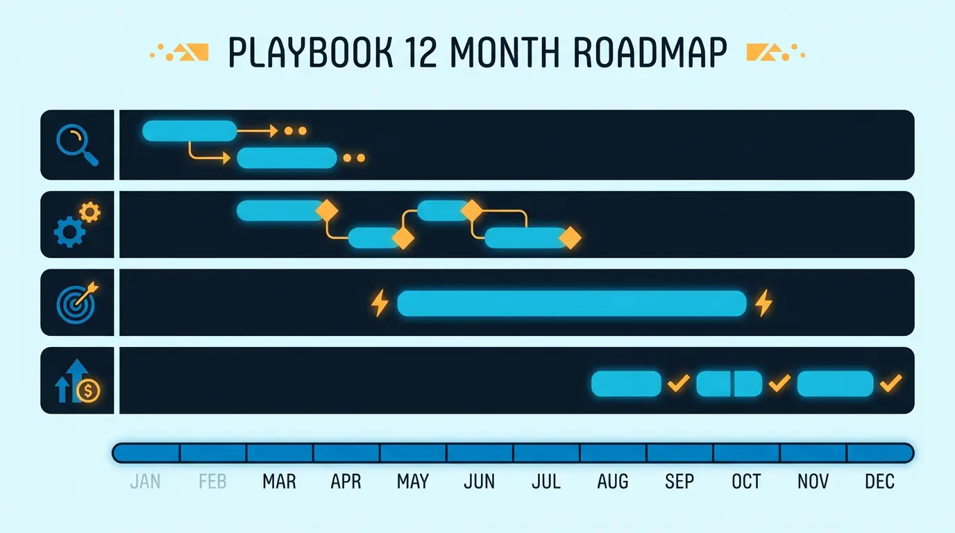 Playbook 12 month roadmap Gantt.